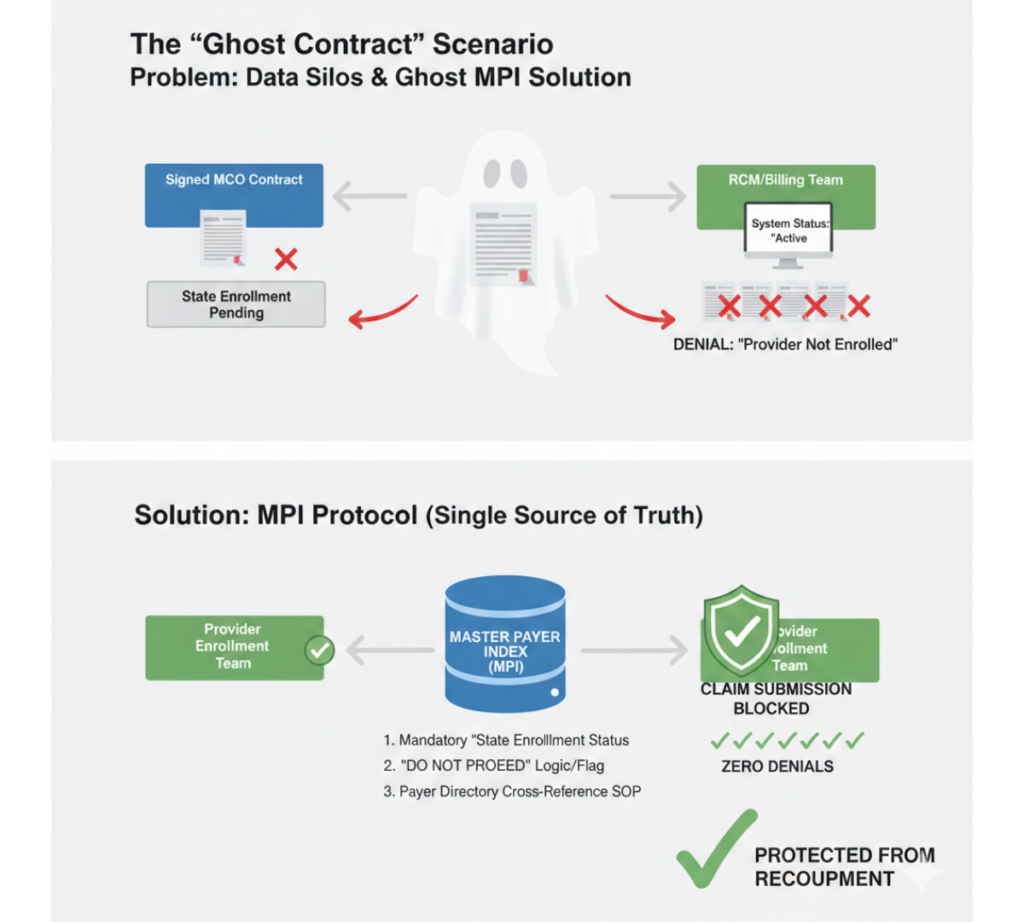 A diagram showing the mandatory 'gatekeeper' check for state enrollment