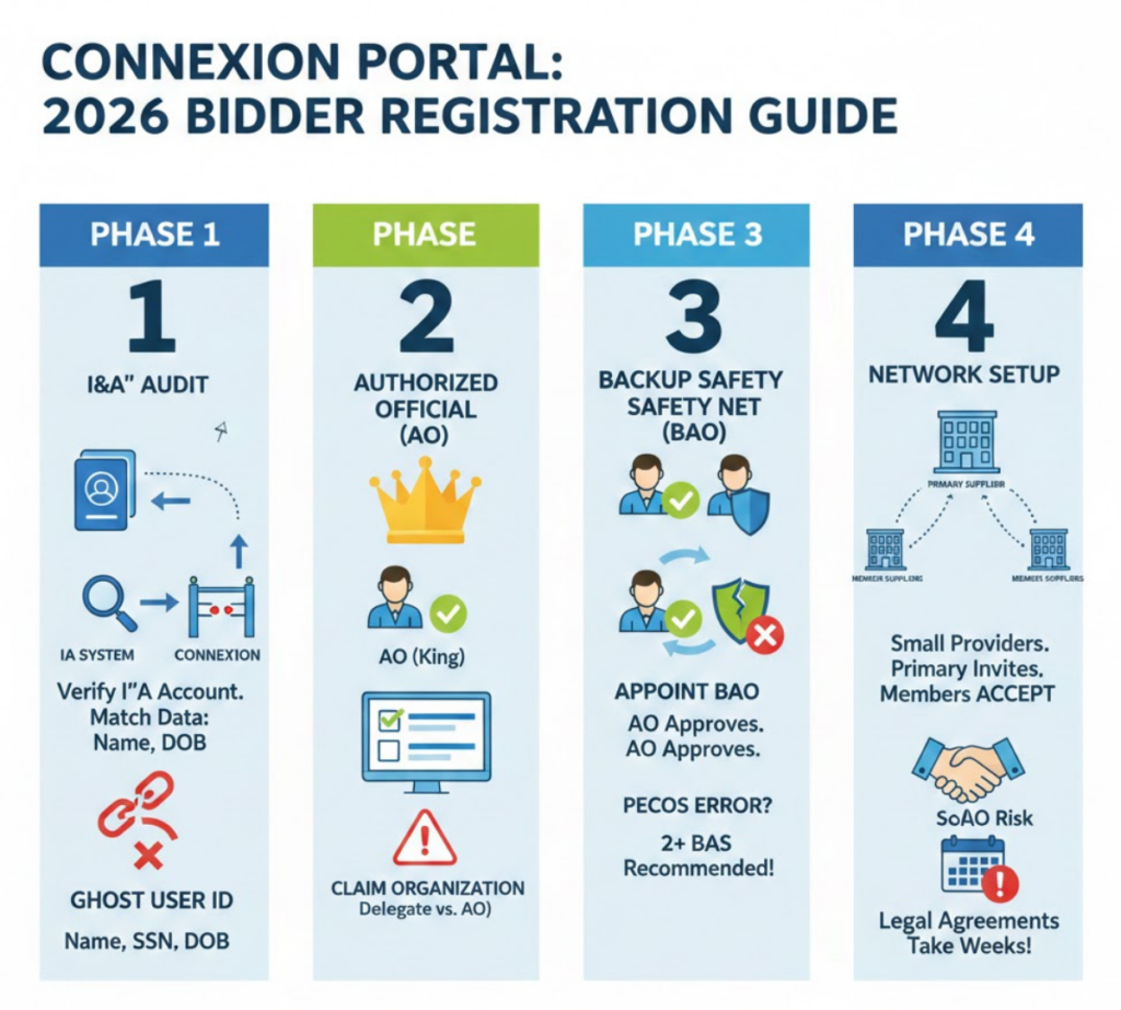 Diagram showing data sync requirements between CMS I&A System and Connexion bidding portal