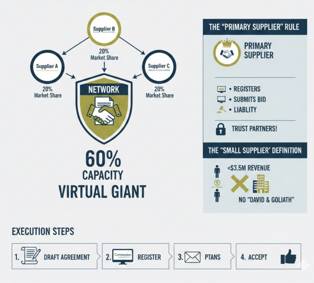 Infographic showing small provider capacity aggregation into a virtual giant network