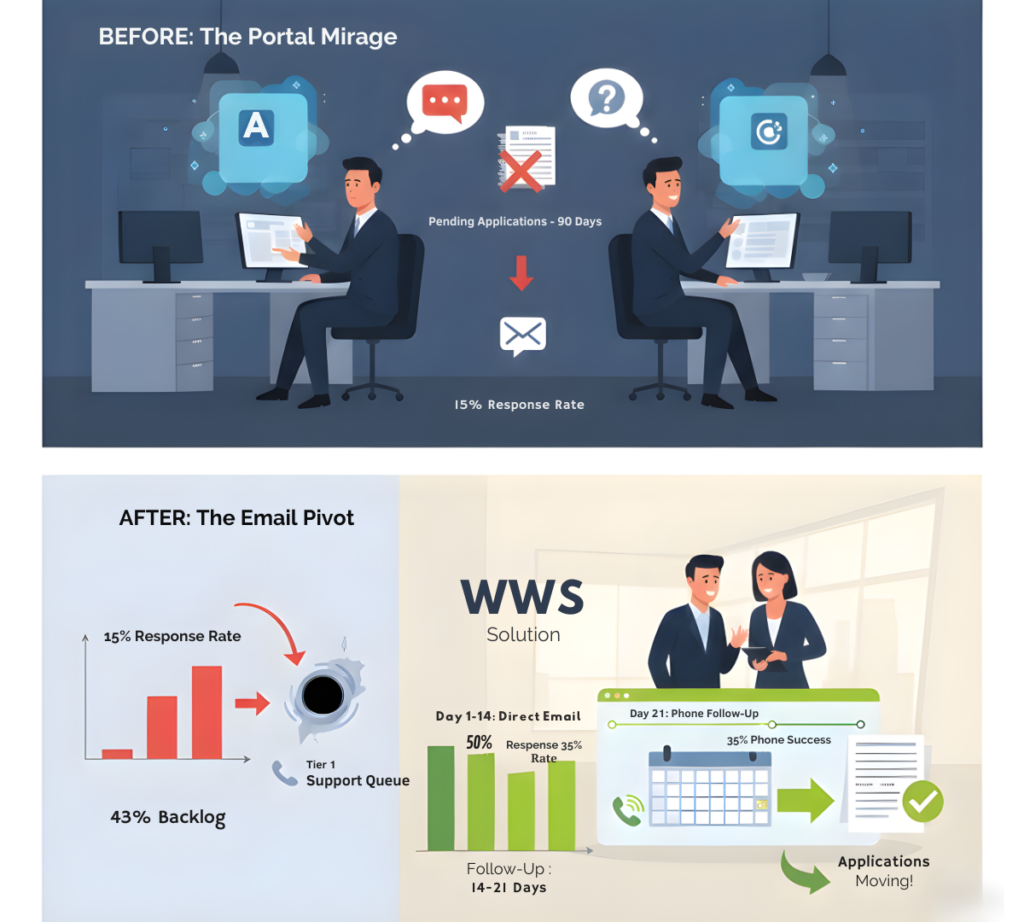 Graph showing 50% email response rate vs 15% portal response rate
